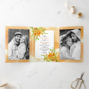 Invitation Trois Volets Mariage de automne de fleurs d'aquarelle orange