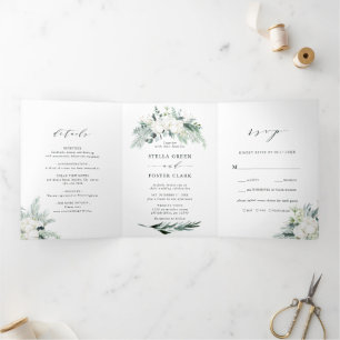 Invitation Trois Volets Mariage de bouquet à feuillage persistant et de co
