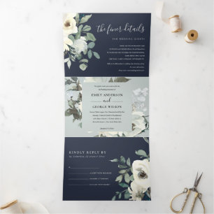 INVITATION TROIS VOLETS MARIAGE DE BUNCH FLORAL FLORAL FLORALE MARINE IVOR
