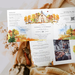 Invitation Trois Volets Mariage de chapelle rustique d'automne