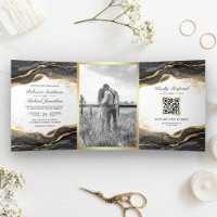 Mariage de code QR de l'encre Abstraite d'or noir