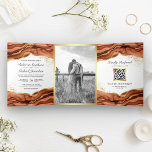 Invitation Trois Volets Mariage de code QR de l'encre Abstraite en terre c<br><div class="desc">Éblouissez vos invités avec cet invitation de mariage élégant avec un design abstrait fluide et des accents de feuille d'or faux avec carte RSVP en ligne. Ajoutez simplement les détails de votre événement sur ce modèle facile à utiliser et décorez cette carte avec votre photo préférée pour en faire une...</div>