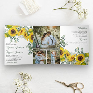 Invitation Trois Volets Mariage de collection de tournesols rustiques Euca
