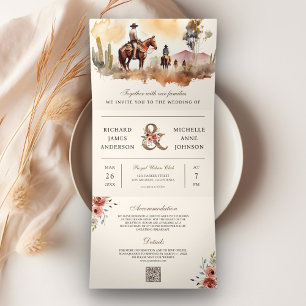 Invitation Trois Volets Mariage de cow-boy occidental rustique tout-en-un