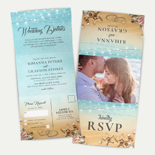 Invitation Trois Volets Mariage de destination de plage 3 en 1