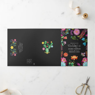 Invitation Trois Volets Mariage de fête mexicaine florale colorée