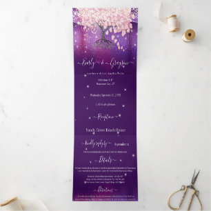 Invitation Trois Volets Mariage de feuilles de coeur violet Lilac et rose