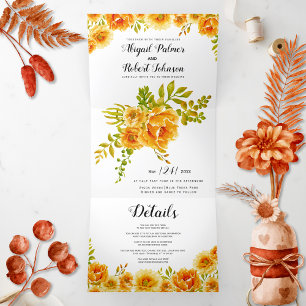Invitation Trois Volets Mariage de fleurs de cactus d'aquarelle orange