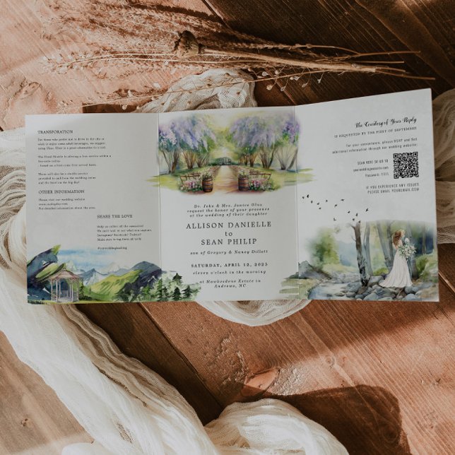 Invitation Trois Volets Mariage de forêt rustique de printemps (Créateur téléchargé)