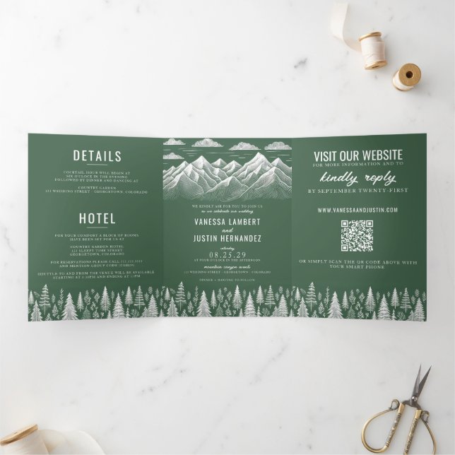 Invitation Trois Volets Mariage de la montagne verte (Intérieur)