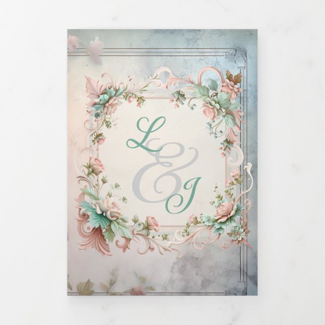 Invitation Trois Volets Mariage de l'ère de régence florale chic (Page de couverture)