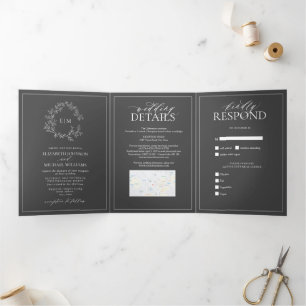 Invitation Trois Volets Mariage de monogramme gris moderne
