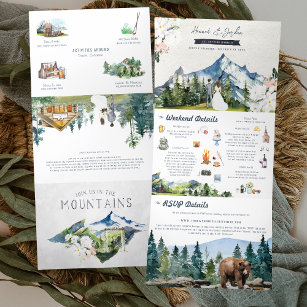 Invitation Trois Volets Mariage de montagne rustique   Illustré