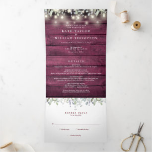 Invitation Trois Volets Mariage de photo en bois rouge