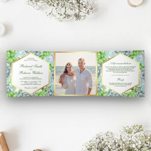 Invitation Trois Volets Mariage de photo moderne vert botanique Succulent