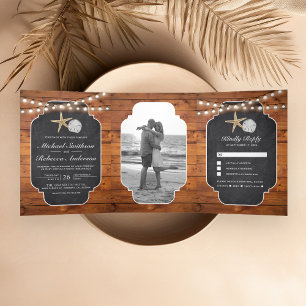 Invitation Trois Volets Mariage de plage avec étoile de mer et dollar de s