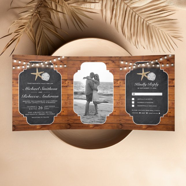 Invitation Trois Volets Mariage de plage avec étoile de mer et dollar de s (Créateur téléchargé)