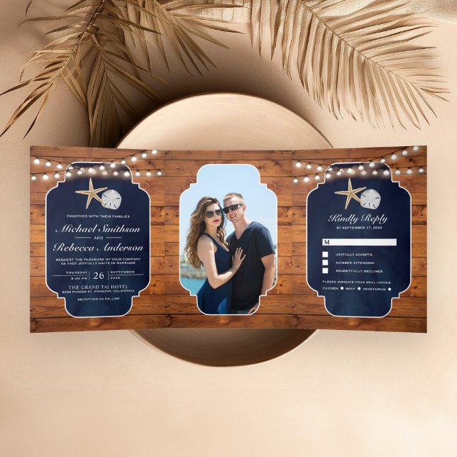 Invitation Trois Volets Mariage de plage avec étoile de mer et dollar de s (Créateur téléchargé)