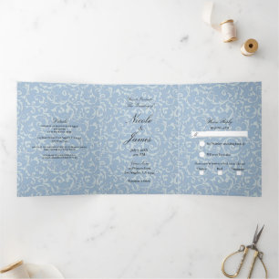 Invitation Trois Volets Mariage de Princesse Grise Bleue Élégant et Conte 