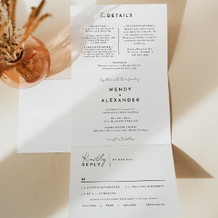 Invitation Trois Volets Mariage de script moderne tout en un