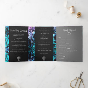 Invitation Trois Volets Mariage d'enchantement coloré