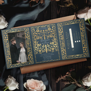 Invitation Trois Volets Mariage d'épée médiévale royale gris