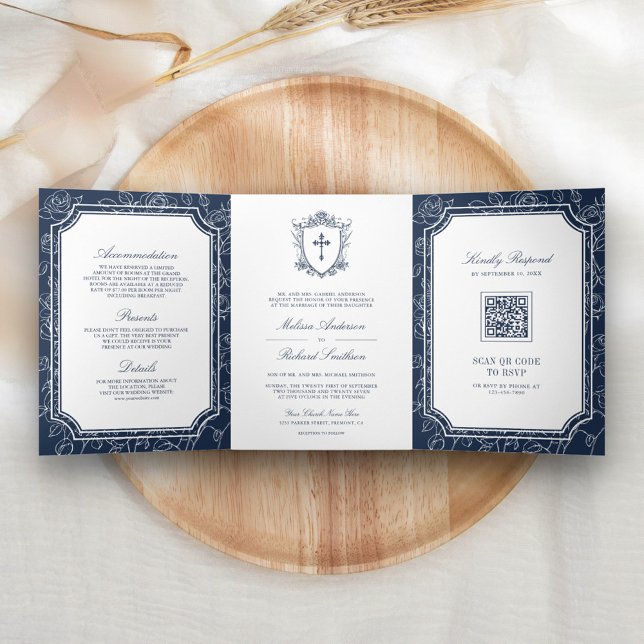 Invitation Trois Volets Mariage du code QR catholique de la marine de Vict (Créateur téléchargé)