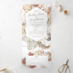 Invitation Trois Volets Mariage du désert Pampas Boho