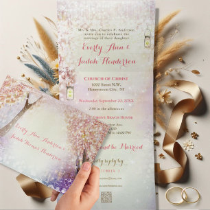 Invitation Trois Volets Mariage Elégant de Conte de Fées en Triptyque avec