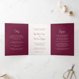 Invitation Trois Volets Mariage Élégant Écriture Manuscrite Bourguignonne