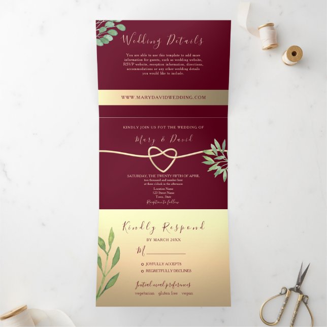 Invitation Trois Volets Mariage élégant en Bourgogne (Intérieur)