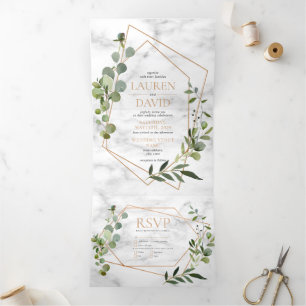 Invitation Trois Volets Mariage élégant en marbre géométrique de cuivre Eu