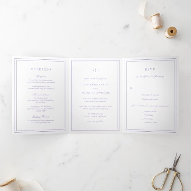 Invitation Trois Volets Mariage Élégant Lilas Classique (Intérieur)