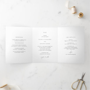 Invitation Trois Volets Mariage Élégant Noir et Blanc Classique