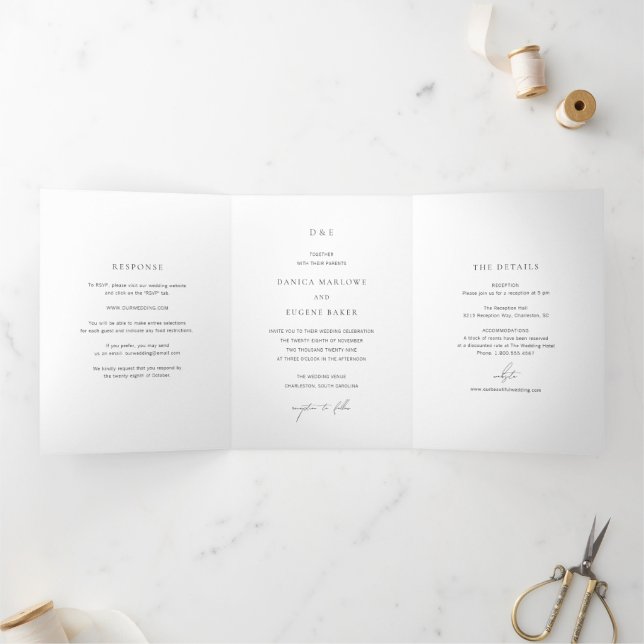 Invitation Trois Volets Mariage Élégant Noir et Blanc Classique (Intérieur)