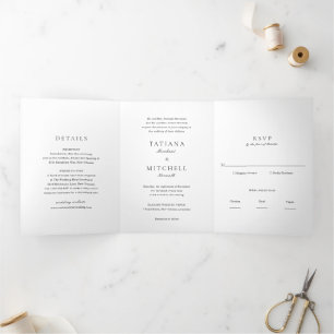 Invitation Trois Volets Mariage Élégant Noir et Blanc Classique