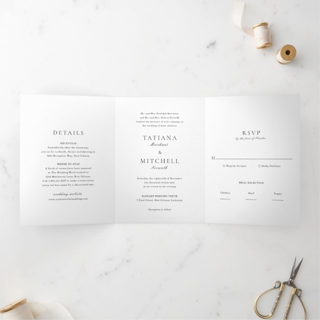 Invitation Trois Volets Mariage Élégant Noir et Blanc Classique (Intérieur)