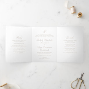 Invitation Trois Volets Mariage Élégant Sable Neutre Traditionnel