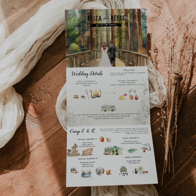 Invitation Trois Volets Mariage en Forêt de Séquoias Rustique (Créateur téléchargé)