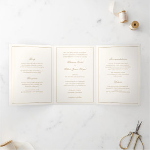 Invitation Trois Volets Mariage Éternel Classique Bordure Ivoire et Or