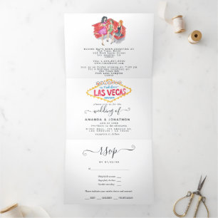 Invitation Trois Volets Mariage Fantaisiste à Las Vegas