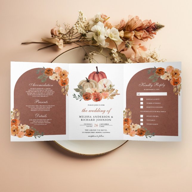 Invitation Trois Volets Mariage Fleur Terreuse à l'Arche de Terracotta (Créateur téléchargé)