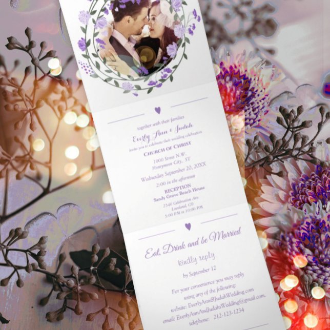 Invitation Trois Volets Mariage floral Améthyste Orchidée violet Lilac Peo (Créateur téléchargé)