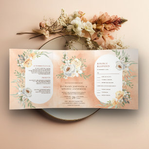 Invitation Trois Volets Mariage Floral Aquarelle Douce et Rustique Terreus