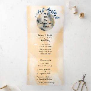 Invitation Trois Volets Mariage floral de la Lune bleue