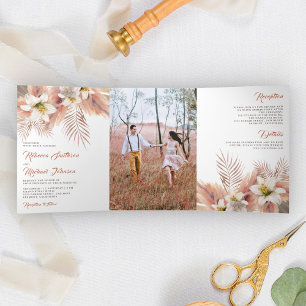 Invitation Trois Volets Mariage Floral de Lys Blanc Pampas Terres