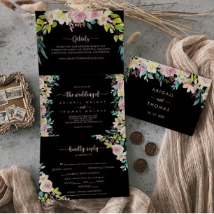 Invitation Trois Volets Mariage Floral rose Gold Spring