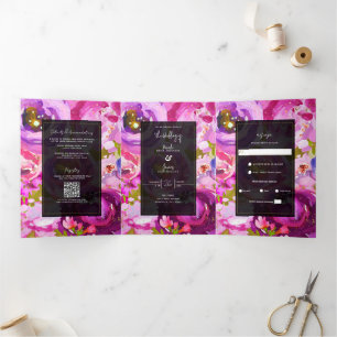 Invitation Trois Volets Mariage Floral Vibrant Rose et Violet