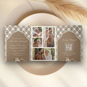 Invitation Trois Volets Mariage indien en beige et ivoire avec collage de