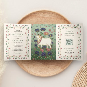 Invitation Trois Volets Mariage indien Pichwai Kamdhenu Vache et Lotus